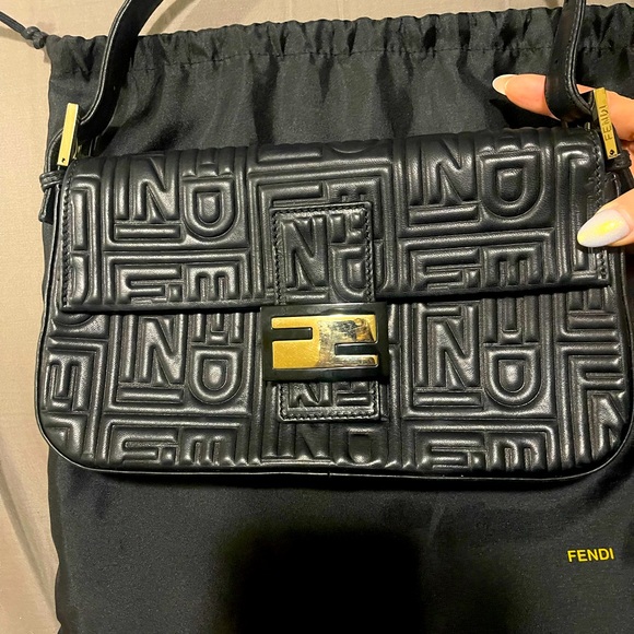 Fendi Handbags - FENDI vintage black leather Baguette
